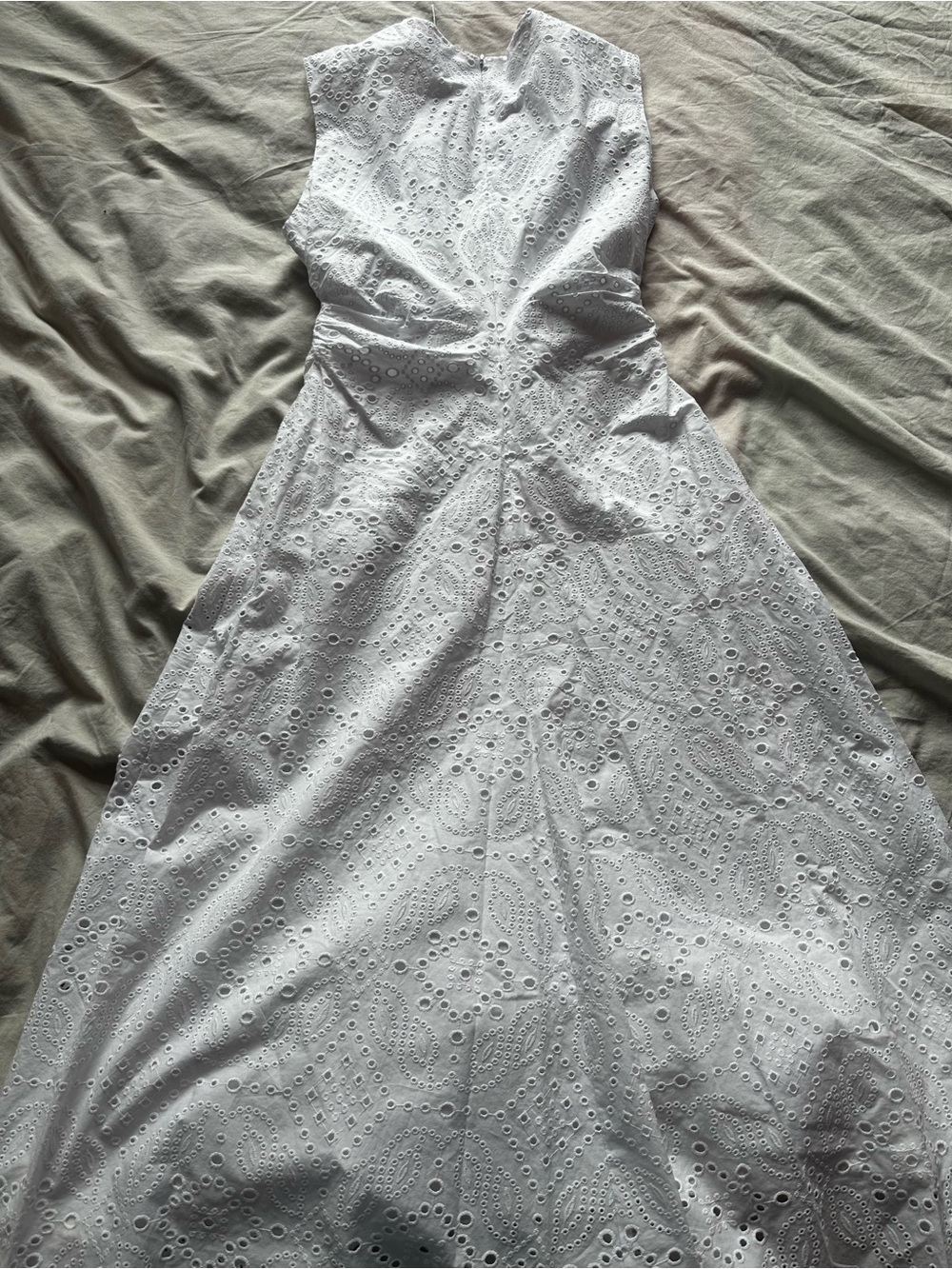 Veronica Beard Romantic Eyelet Midi Dress White Cotton Sleeveless Size 8 - Picture 7 of 13